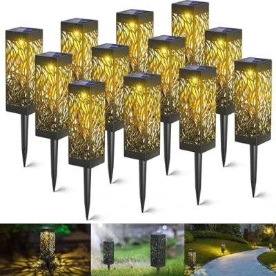 Afbeelding van Kefflum Ledzonnelamp, tuinlamp, voor buiten, 12 stuks, warmwit, waterdichtheid IP55, 600 mAh batterij, decoratieve zonnelamp