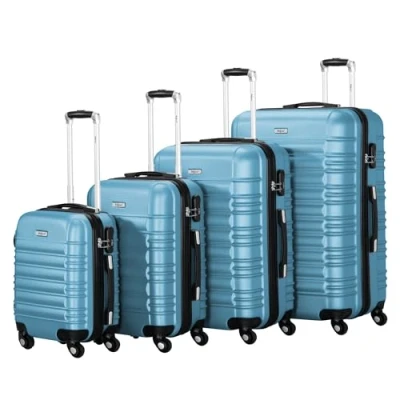 Afbeelding van Zelsius koffer set 4 stuks ABS hardshell met cijferslot, dubbele wielen en binnenscheidingswand handbagagekoffer, delig, trolley, groot, bagageset, staalblauw