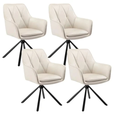 Afbeelding van Lestarain Eetkamerstoelen, draaibaar, set van 4, keukenstoel, gestoffeerde stoelen, draaistoel, loungestoelen, met rugleuning, voor eetkamer, woonkamer, keuken, fluweel, wit, LCNI125002 4