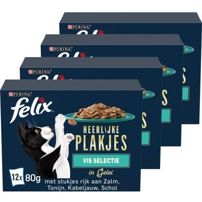 Afbeelding van Felix Heerlijke Plakjes Kattenvoer Natvoer Vis Selectie 48 x 80 g