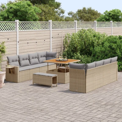 Afbeelding van vidaXL 11 delige Tuin Sofa Set met Kussens Beige Poly Rattan Acacia