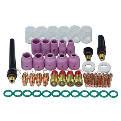 Afbeelding van RIVERWELD TIG Stubby gaslens en spantangen body 17GL020 17CB20 Glazen beker #10 16 mm Kit met verschillende maten WP 17 18 26 lastoorts 49 stuks
