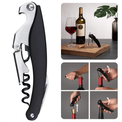 Afbeelding van Cheqo® Professioneel Kelnersmes Sommeliersmes Kurkentrekker Wijnopener RVS, ABS &amp; Dubbeltraps Lift