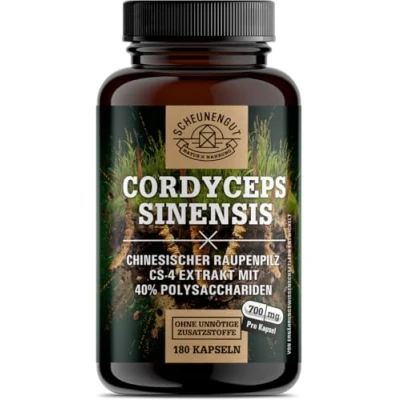 Afbeelding van Cordyceps capsules 1400 mg per dagelijkse dosis Belangrijk: 10:1 extract (= 14000 dosis) + 40% bioactieve polysachariden I 180 (CS4 extract) DE SCHEUNENGUT®