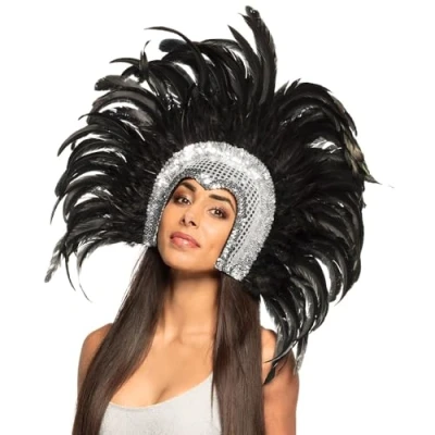 Afbeelding van Boland Go danseres haar accessoire, met zwarte veren, uitgebreide hoofdtooi, samba, buikdanseres, kostuum, carnaval, themafeest