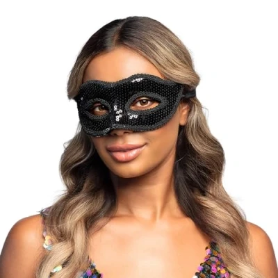 Afbeelding van Boland Verkleed oogmasker Venitiaans zwart met pailetten volwassenen gemaskerd bal Verkleedmaskers