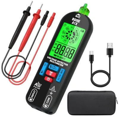 Afbeelding van BSIDE A1X Digitale multimeter, oplaadbaar, mini contactloze spanningsdetector met ID display, automatische spanningsmeter voor continuïteit en weerstand, diodentester, capaciteit voltmeter hoes