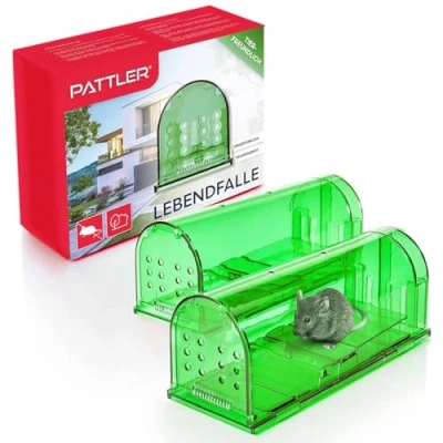 Afbeelding van PATTLER® Extra grote levende muizenval Wezelval vangt ratten met luchtgaten eenvoudige installatie in huis, garage of tuin groen 1 stuk