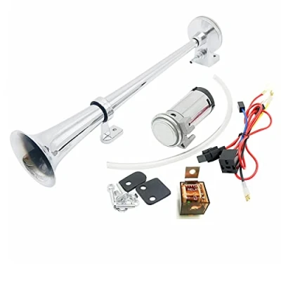 Afbeelding van YIYIDA luchthoorn 24V hoorn 150dB auto zilver 45 cm luidspreker chroom zink enkele trompet vrachtwagen met compressor luchtpomp voor elke voertuigen auto&#039;s