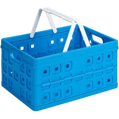Afbeelding van SUNWARE Square vouwkrat 32 liter met handvat 490x360x250 mm blauw/wit