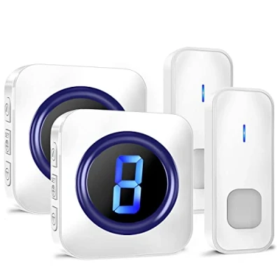 Afbeelding van SURFOU Draadloze deurbelset, IP55 waterdicht, led nummerweergave, 5 volumeniveaus, 55 melodieën, 400 m bereik, 2 batterijvoeding, zender, plug in ontvangers