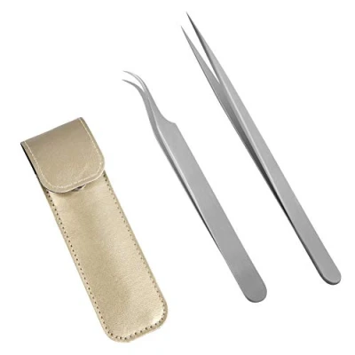 Afbeelding van Lunamoon Wimperverlenging, pincet voor wimpers, rechte en gebogen puntige uiteinden, nipper 2 stuks, professionele roestvrijstalen precisiepincetten, set (tweezers set02)