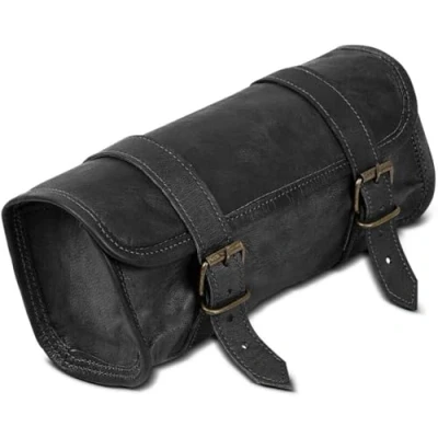 Afbeelding van american blue Lederen Stuur Tas Bruin Zadel Motorfiets Fiets Tool Bag Reizen Accessoire Pouch Zwarte Kleur