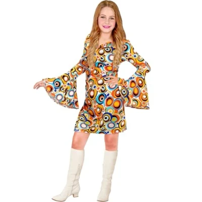 Afbeelding van W WIDMANN kinderkostuum jaren 70 outfit, jurk, bubbels, hippie, dansqueen, move