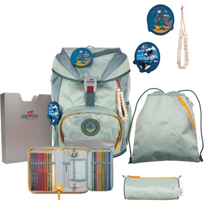 Afbeelding van DerDieDas Schooltas ErgoFlex Exklusiv Eco Schulranzenset 5 delig Grey Planet Mintgroen