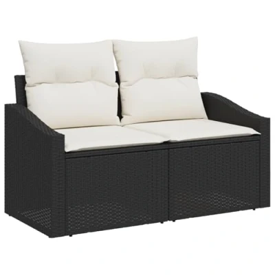 Afbeelding van vidaXL 2 Zits Tuinbank met Opslag en Kussens Zwart Poly Rattan