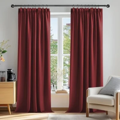 Afbeelding van Deconovo Verduisteringsgordijnen Plooiband, Ondoorzichtige Kerst Gordijnen met Warmtewerend Stof voor Woonkamer, 229x229 cm (B x H), Donkerrood, 2 stuks