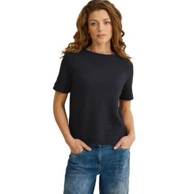 Afbeelding van Cecil MIT Struktur Tshirt basic, Dames, Maat: XL, Blau