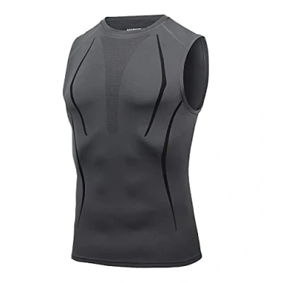 Afbeelding van AMZSPORT Compressieshirt voor heren, mouwloos, sneldrogend, basislaag van het hardloopshirt, 111011 grijs, M