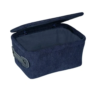 Afbeelding van Badmand Anela met deksel, opbergmand in koord design handvat van Kunstleer voor het bestellen en opbergen Badkameraccessoires accessoires, 100% polyester, 19 x 10 14 cm,