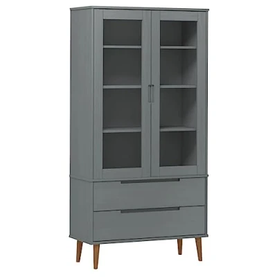 Afbeelding van vidaXL Vitrinekast MOLDE 90x35x175 cm massief grenenhout grijs