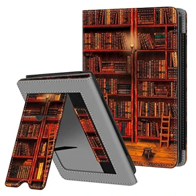Afbeelding van Fintie hoes voor Tolino Shine Color/Shine 5 (2024)/Shine 4 (2022) &amp; Kobo Clara Colour/Clara BW(2024)/Clara 2E Kickstand met kaartenvak, handlus en Auto Sleep/Wake, de bibliotheek