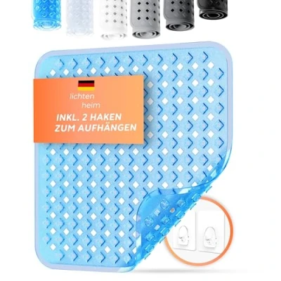 Afbeelding van LICHTENHEIM Douchemat, antislip, 53 x cm, inclusief 2 haken, badmat, ruitdesign, antislipmat, badkuip, BPA vrij, schimmelbestendig en wasbaar, blauw, doorzichtig