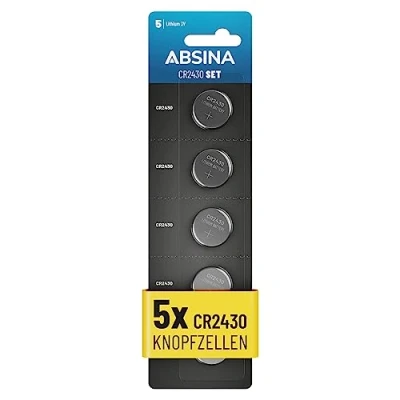 Afbeelding van ABSINA CR2430 knoopcellen, 5 stuks, 3 V lekvrij en lange houdbaarheid, knoopbatterij CR2430, batterij 2430, knoopcellen batterijen CR 2430 knoopcel