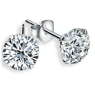 Afbeelding van Crystalline Azuria 925 Sterling Zilver Kristallen Witte Brilliant Cut Ronde Oorknopjes 6 mm voor Vrouwen en Meisjes