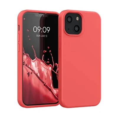 Afbeelding van kwmobile telefoonhoesje geschikt voor Apple iPhone 13 mini Hoesje met siliconen coating Smartphone case in neon koraal