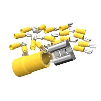 Afbeelding van AUPROTEC 50 x platte steekhulzen 4,0 6,0 mm² geel/steekbreedte 6,3 mm deels geïsoleerd PVC vrouwelijke connectoren FDD kabelconnector van vertind messing