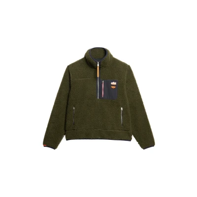 Afbeelding van Superdry Vrouwen Vintage Retro Fleecetrui met Halve Rits Khaki Grootte: 44