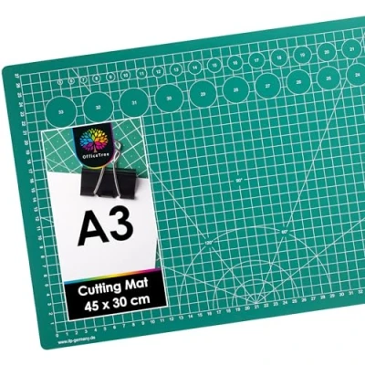 Afbeelding van OfficeTree Snijmat A3 45 x 30 cm Zelfhelend Groen Zelfherstellend met Dubbelzijdige Rasters en Markeringen voor Professionele Sneden PVC 3 Laags Recyclebaar
