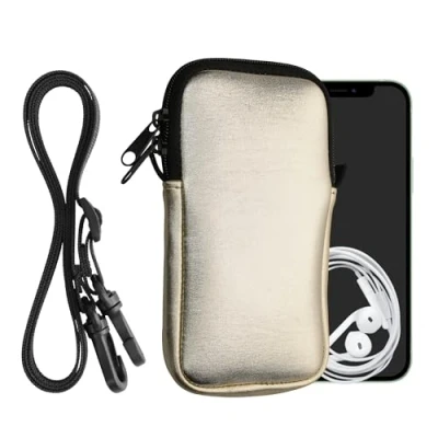 Afbeelding van kwmobile Tasje voor smartphones XL 6,7/6,8&quot; Hoesje van neopreen in metallic goud Phone case met nekkoord