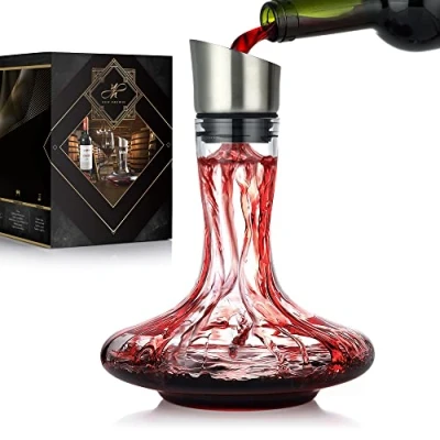 Afbeelding van Decanter Wijnkaraf Wijn met Ingebouwde Beluchter, Schenkdop en Filter, Wijnkaraf, voor Rode Wijn, Wijnbeluchter, Wijngeschenk, 100% Loodvrij Handgeblazen Kristalglas, Wijnaccessoires