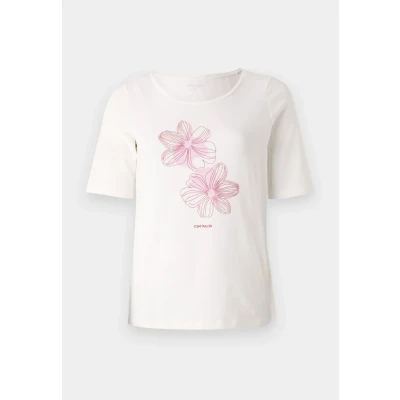 Afbeelding van TOM Tailor Basic Print Tshirt print, Dames, Maat: XL, Whisper white