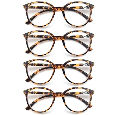 Afbeelding van MODFANS Set van 4 ronde leesbrillen, voor heren en dames, goede brillen, hoogwaardig, modieus, comfortabel, super leeshulp