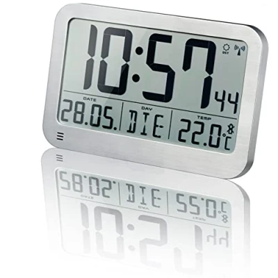 Afbeelding van Optus digitale wandklok MyTime MC LCD wand tafelklok 225 x 150 mm met thermometer, zilver