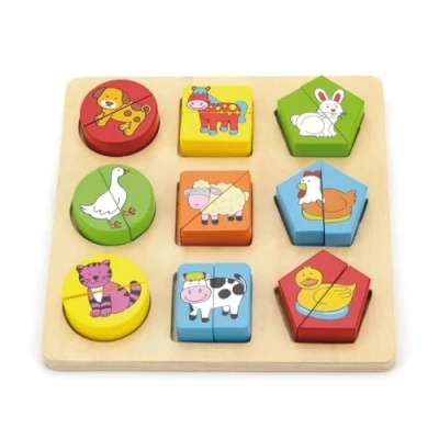 Afbeelding van Viga Toys Boerderijpuzzel met geometrische vormen