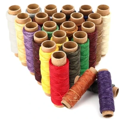 Afbeelding van 24 stuks naaigaren, naaigaren voor naaimachine, set, leer naaien gewaxte draad handwerk, naaien, reparatie, gemaakt van 100% polyester, 0,8 mm diameter, kleuren, elk 30 meter