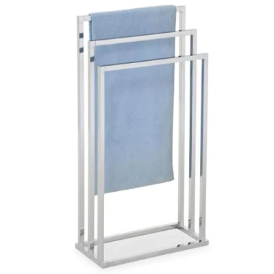 Afbeelding van IDIMEX Kuno Handdoekhouder op standaard, kledingrek voor kleding en badkamer, met 3 niveaus om te drogen verschillende hoogtes, metalen frame, grijs gelakt