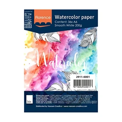 Afbeelding van Aquarelpapier Intense White A6 200 grams Gladde Structuur Smooth Florence 36 vellen