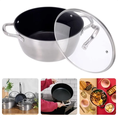 Afbeelding van Cheqo® Braadpan met Deksel Ø20cm Aluminium Inductie, Gas, Elektrisch, Keramisch, Halogeen, Oven Vaatwasserbestendig Non Stick Keramische Coating