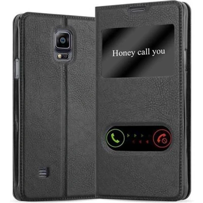 Afbeelding van Cadorabo Hoesje geschikt voor Samsung Galaxy NOTE 4 in KOMEET ZWART Beschermhoes met magnetische sluiting, standfunctie en 2 kijkvensters Book Case Cover Etui