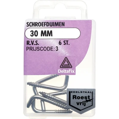 Afbeelding van Deltafix schroefduim standaard r.v.s. a2 30 mm 6 st.