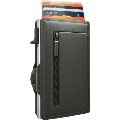 Afbeelding van Hëndig® Premium Pasjeshouder Mannen Groen met rits 11 pasjes + Briefgeld RFID Creditcardhouder Vrouwen Uitschuifbaar Inc. Luxe Cadeauverpakking