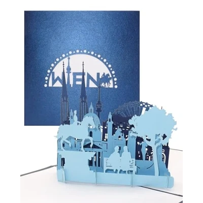 Afbeelding van Wenskaart &quot;Wenen Panorama met reuzenrad&quot; 3D pop up kaart Weense skyline stedenkaart als souvenir, uitnodiging en reisvoucher voor de City Trip naar Wenen Oostenrijk vakantie