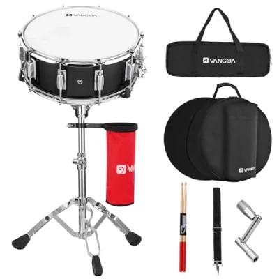 Afbeelding van Vangoa Snaredrumset, Student Snaredrumstel met standaard, Drum Mute Pad, 5A Drumsticks, Drumtoetsen, Sticks, 14 &quot;X 5,5&quot; Zwart