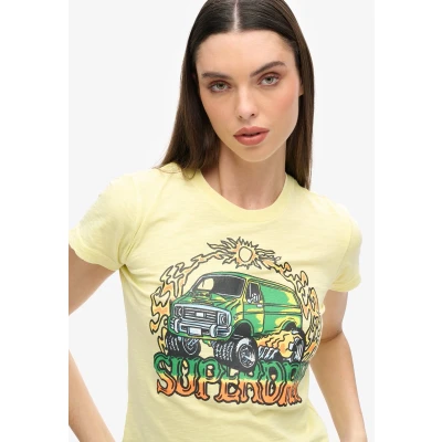 Afbeelding van Superdry Tshirt print, Dames, Maat: 34, Pale yellow slub