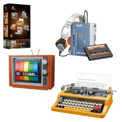 Afbeelding van JMBricklayer retro TV CD speler schrijfmachine bouwstenen set, 20131 vintage huishoudelijke apparaten klembouwstenen, huisdecoratie bouwpakket, speelgoed voor volwassenen en jongens